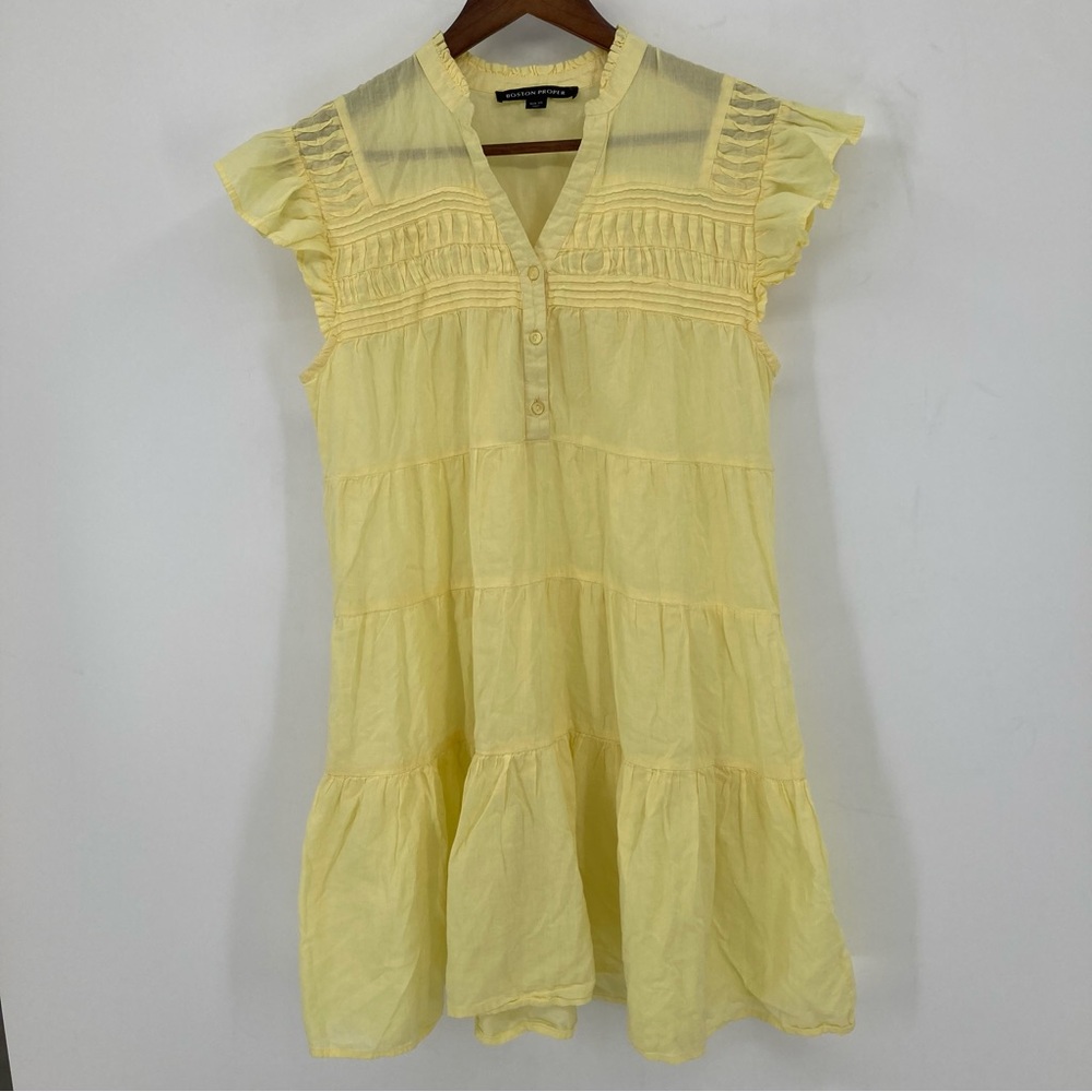 Boston Proper Tiered Shift Dress Lemon Drop XS Babydoll Ruffled Feminine Boho - Picture 2 of 7
